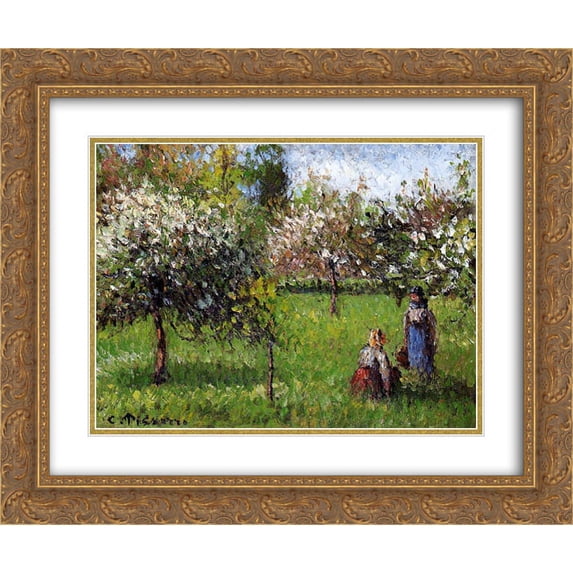 Camille Pissarro 2x Matted 24x20 Gold Ornate Framed Art Print 'Apple Blossoms, Eragny'