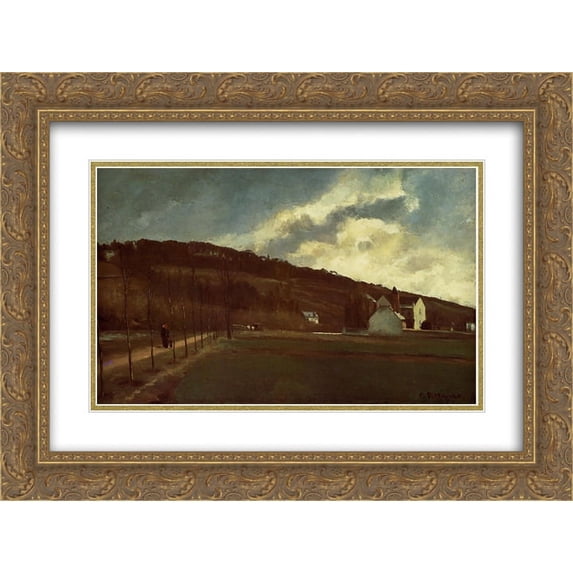 Camille Pissarro 2x Matted 24x20 Gold Ornate Framed Art Print 'Banks of the river Marne in winter'