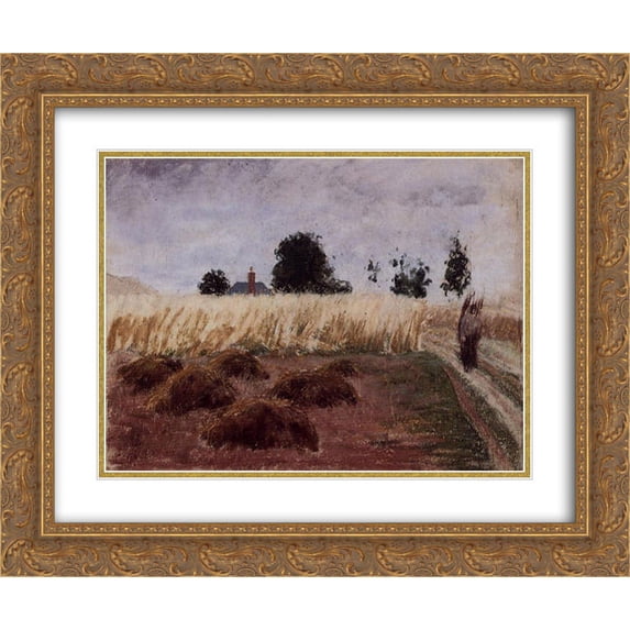 Camille Pissarro 2x Matted 24x20 Gold Ornate Framed Art Print 'Peasant Woman on a Country Road'