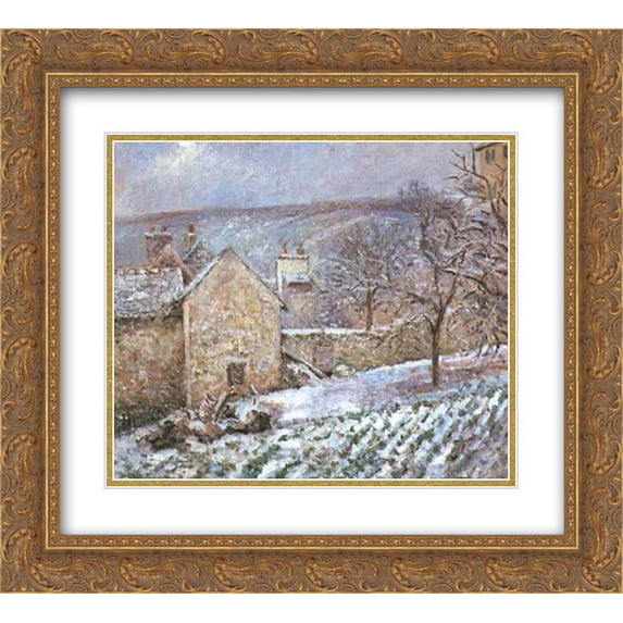 Camille Pissarro 2x Matted 24x20 Gold Ornate Framed Art Print 'Snow at the Hermitage, Pontoise'