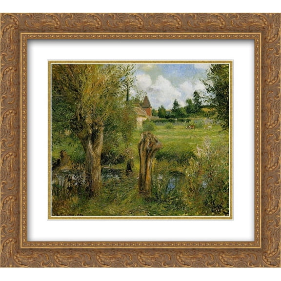 Camille Pissarro 2x Matted 24x20 Gold Ornate Framed Art Print 'The Banks of the Epte at Eragny'