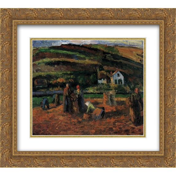 Camille Pissarro 2x Matted 24x20 Gold Ornate Framed Art Print 'The Potato Harvest'