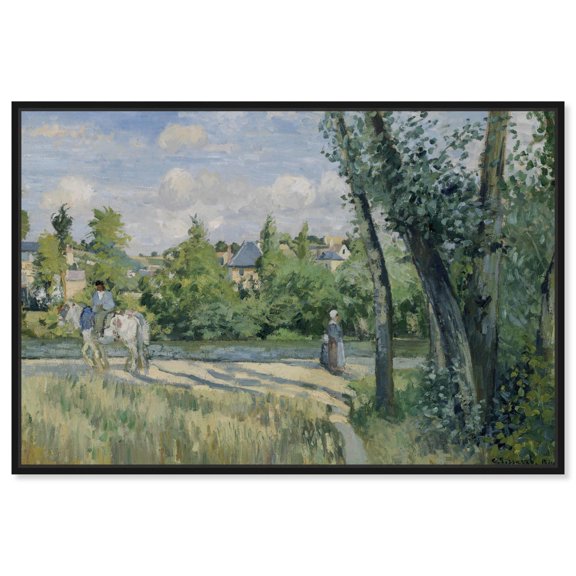 Camille Pissarro - Sunlight on the Road Canvas Countryside Wall Art by Art Remedy, Black Frame, 30" x 20"