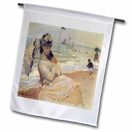 3dRose, Camille on the Beach at Trouville, Claude Monet Painting, 1870, PD-US, 12 x 18 inch Garden Flag