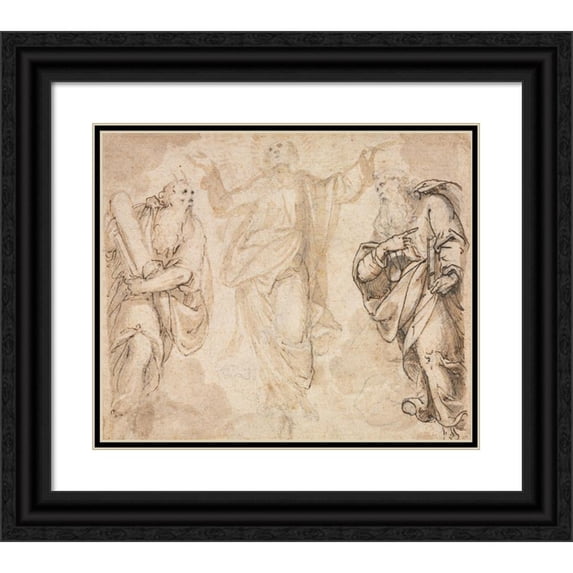 Camillo Procaccini 14x12 Black Ornate Wood Framed Double Matted Museum Art Print Titled: The Transfiguration (Recto) (C. 1590)