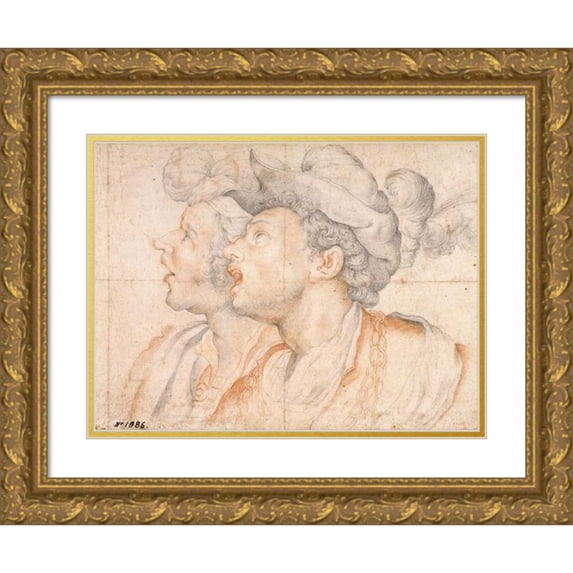 Camillo Procaccini 24x19 Gold Ornate Framed and Double Matted Museum Art Print Titled - Two Youths’ Heads (From 1587 Until 1595)