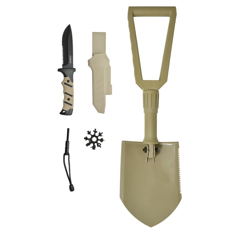 Camillus Adventure Pack, 4.88 Drop-Point Knife and Sheath, with Foldable  Shovel, Firestarter and 18-Multi-Tools 