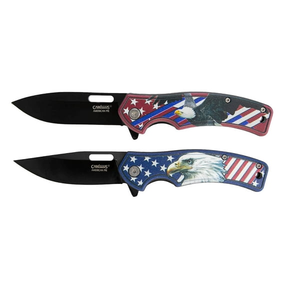 Camillus American Pie Pocket Knife Set 2.57" Drop Point 3Cr13 Black Blade Nylon Handle American Flag