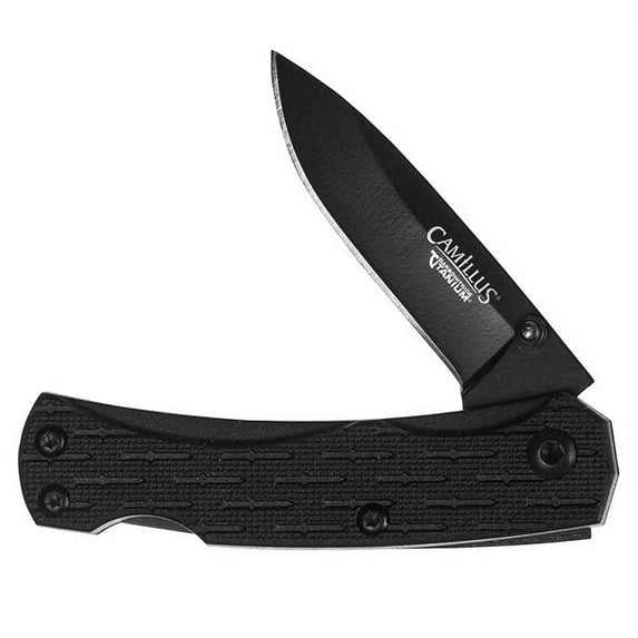 Camillus CamLite Mini 5" Carbonitride Titanium Folding Pocket Knife, 2" Blade for Hunting/Camping, Black