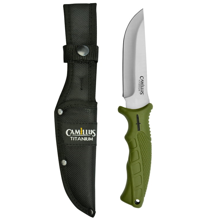 Camillus Camp 9.5 Knife, 4.5 Drop-Point Fixed Blade with Sheath, Green 