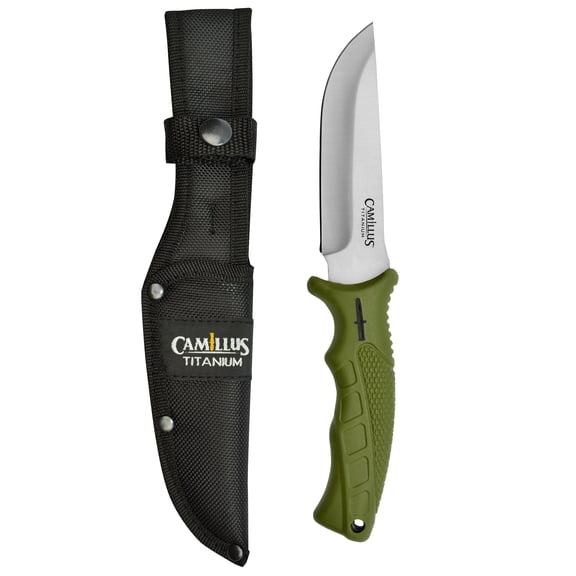 Camillus Camp 9.5" Knife, 4.5" Drop-Point Fixed Blade with Sheath, Green