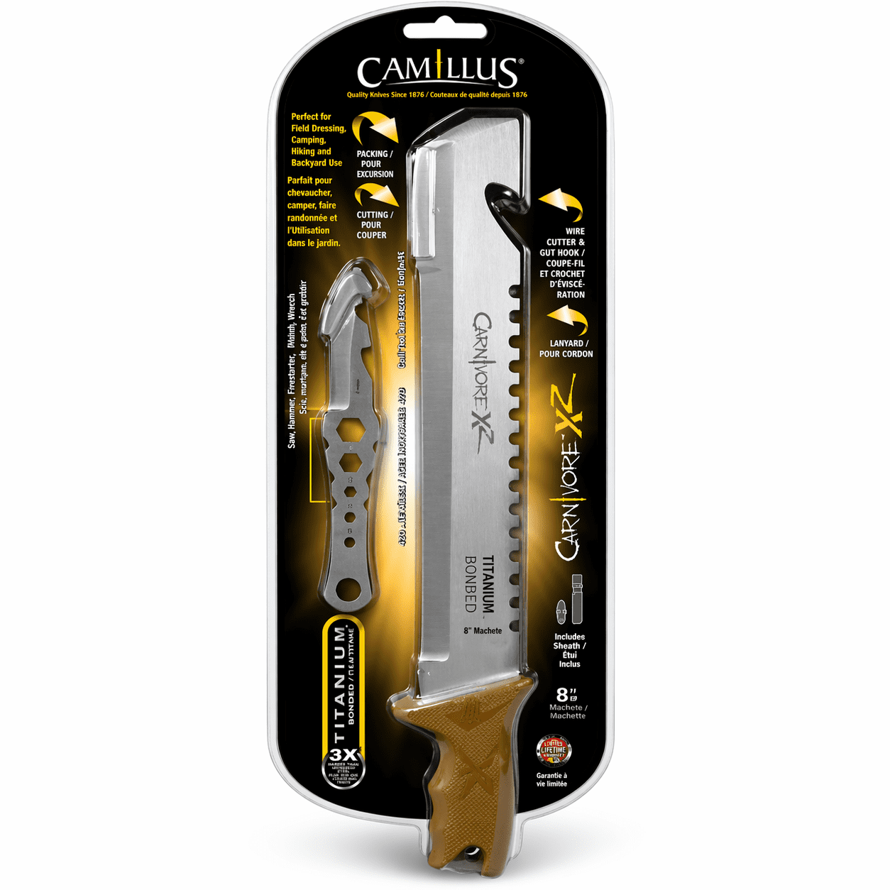Camillus Carnivore XZ 8" Fixed Blade Knife Set with Sheath & Multi-Tool – Camping & Outdoor Utility Knife