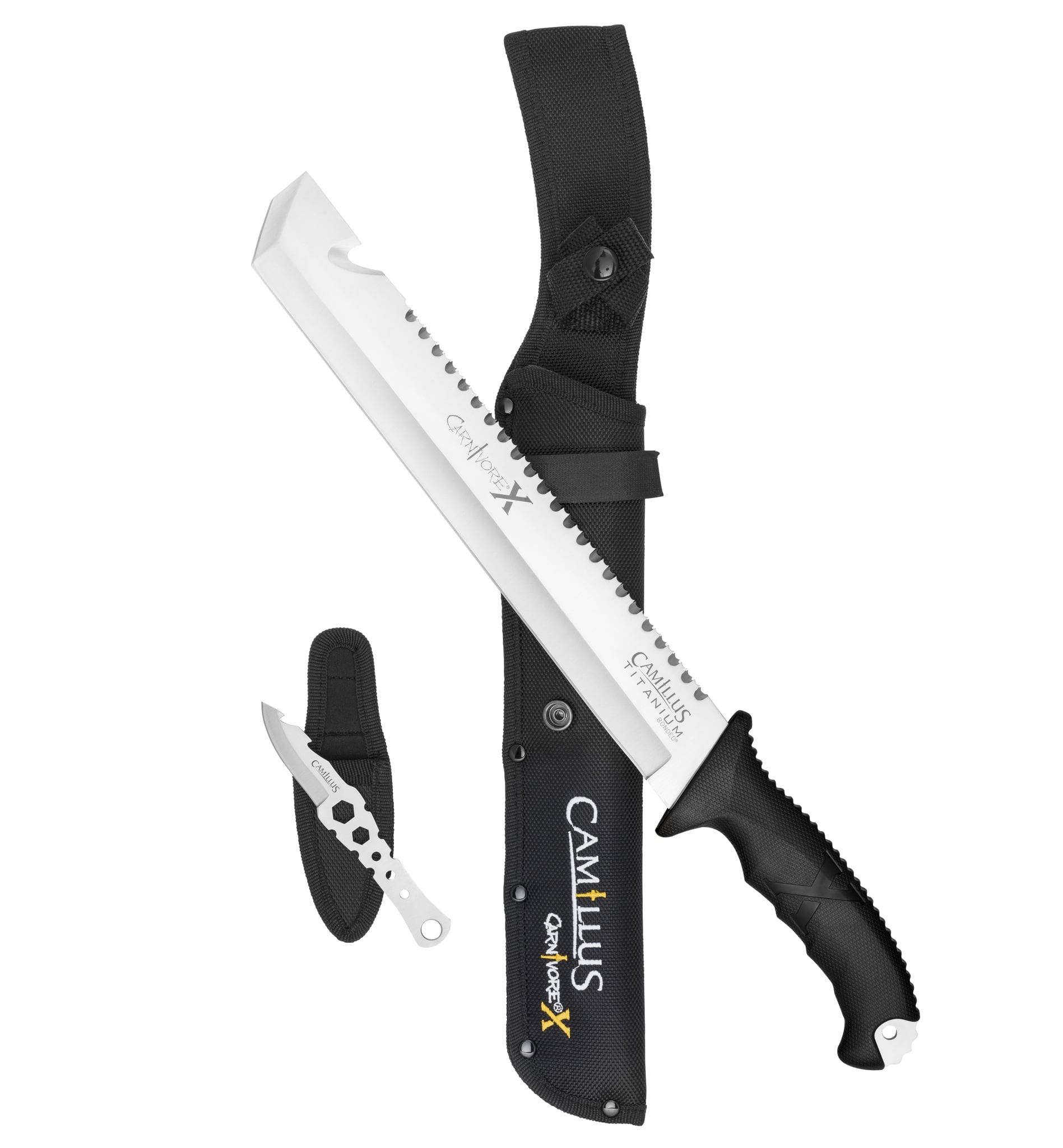 Camillus Carnivore x Machete, 18", Titanium Bonded, Full Tang, Trimming Tool and Sheaths, Black, 1-Count