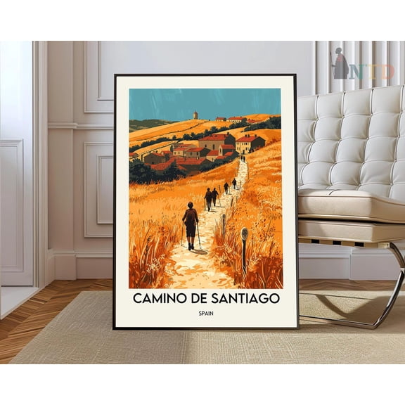 Camino De Santiago Pilgrimage Poster, Stretched Canvas 8x10in