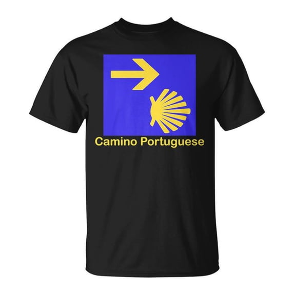 Camino Portuguese Sign T-Shirt – Scallop Shell and Arrow Tee, Pilgrimage Symbol, Camino de Santiago, Travel and Adventure, Spiritual Journey Apparel