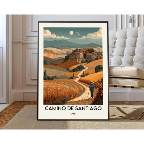 Camino de Santiago Shell Map Wall Art Travel Decor Print, Unframed Paper Poster 8x10in