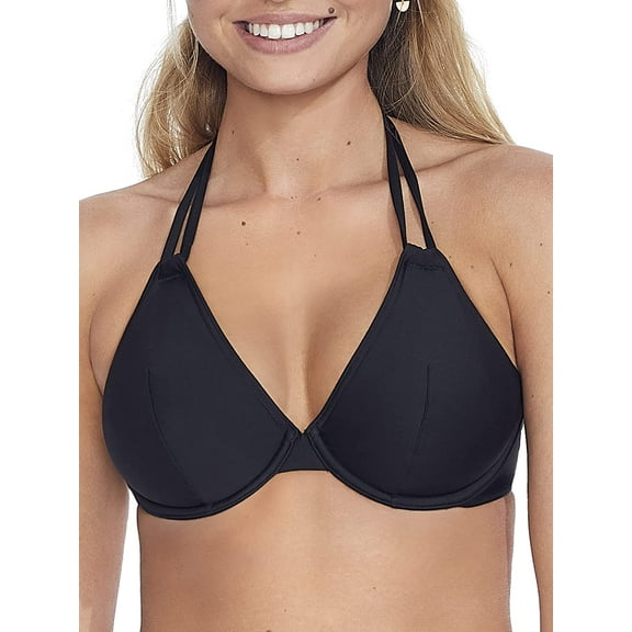 Camio Mio Womens Black Halter Bikini Top Style-S10204-BLK Swimsuit