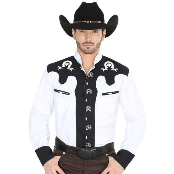 Camisa Charra de Hombre El General Boton Hueso Herradura diseno. Men's Western Shirt