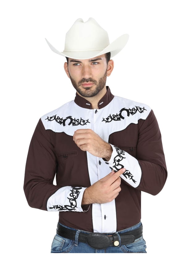 Camisa Charra de Hombre El General Boton Hueso Herradura diseno. Men's Western Shirt