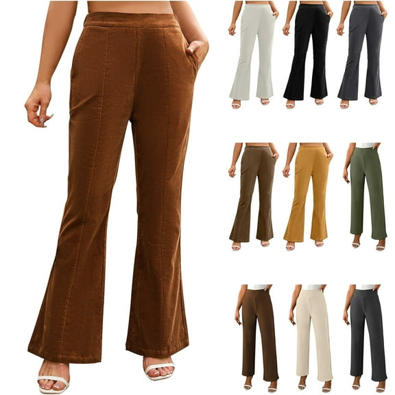 Camisas Para Hombres! QATAINLAV Bootcut Yoga Pants for Women Elastic Waisted Workout Flare Pants Solid Color Casual Bell Bottom Trousers with Pockets Gray S