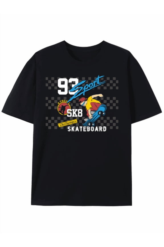 Camiseta 93 Estampado de monopatín para patinadores extremos, camiseta casual de algodón de cuello redondo y manga corta para hombre en verano