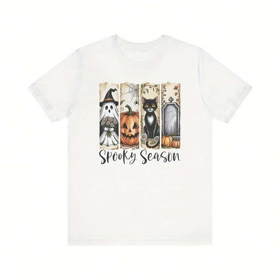 Camiseta Spooky Season, Camisa Halloween, Design As E Gatos, Camiseta Outono- tee
