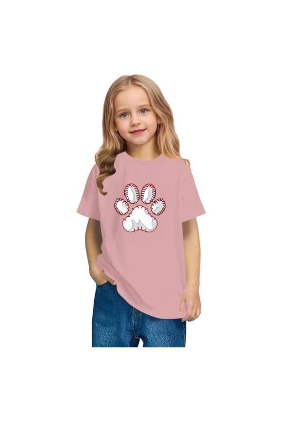 Camiseta con estampado de béisbol para niños y niñas, bonita camiseta de manga corta con cuello redondo a la moda