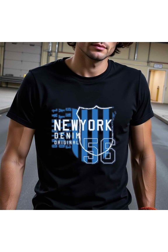 Camiseta de Algodón Pesado 180gsm para Hombre - New York Original 56 Estampada - Cuello Redondo Manga Corta para Uso Diario y Ocasiones Especiales (San Valentín, Acción de Gracias, Navidad) - Ropa C
