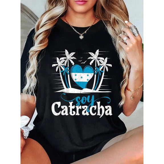 Camiseta de cuello redondo de manga corta 100% algodón 180g con estampado "Soy Catracha" como regalo de la bandera de Honduras para niñas