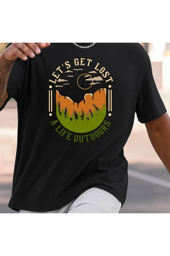 Camiseta para Hombre Comfort Colors - Camiseta para Hombre Let's Get Lost Manga Corta Cuello Redondo Estampado Mapa Aventura