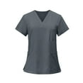 thumbnail image 1 of ​​Women's Cotton Nursing Scrub Top - Breathable Work Uniform Shirt Grey L​​, 1 of 5