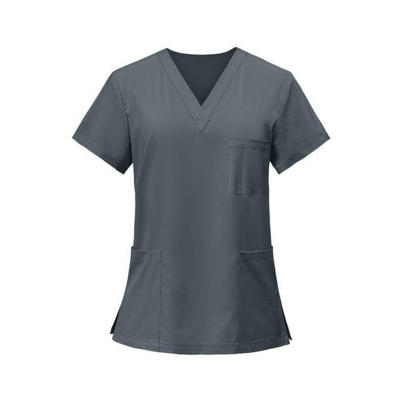 Women's Cotton Nursing Scrub Top - Breathable Work Uniform Shirt Grey L