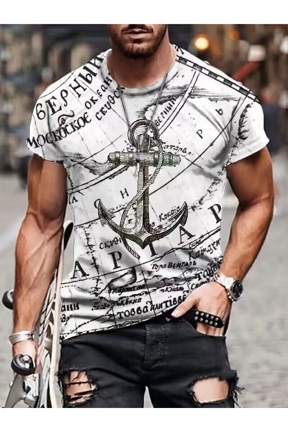 Camisetas hombre manga corta estampado ancla náutica gráficas blancas ropa moda