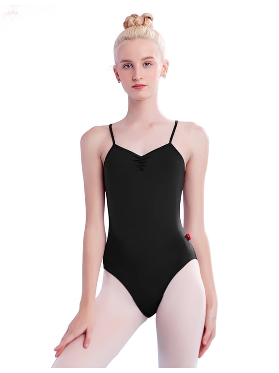 Camisole Black Ballet Leotards V Hollow Back Dancing Bodysuit Teen Girls