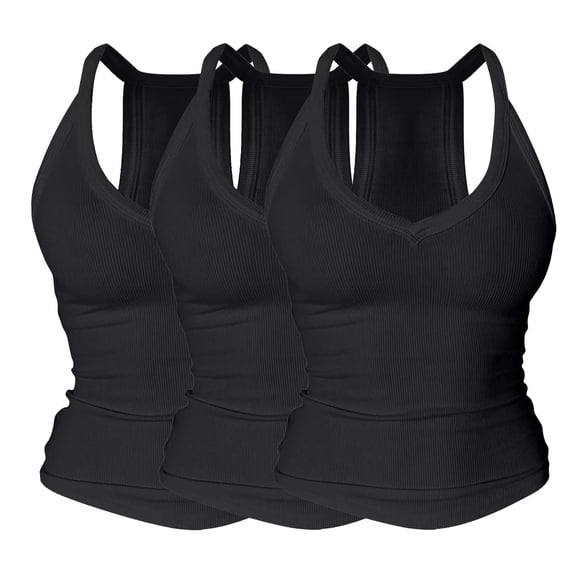 Camisole with Built in Bra for Women Sports Tank Tops Basic Tank Tops Exercise Tank Tops Gym Sports Shirts Work Out Tops Gym for Women Workout Tops for Women Workout Shirts Women 3pc Black L