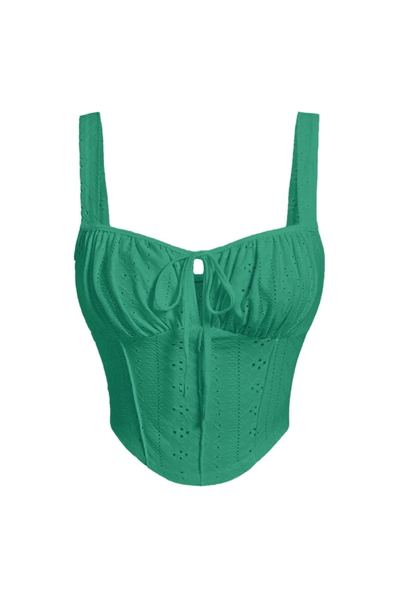 Camisole Cropped Tops for Women Sleeveless Front Lace up Tank Tops Lace Corset Push up Camis Tops Underwear Green L