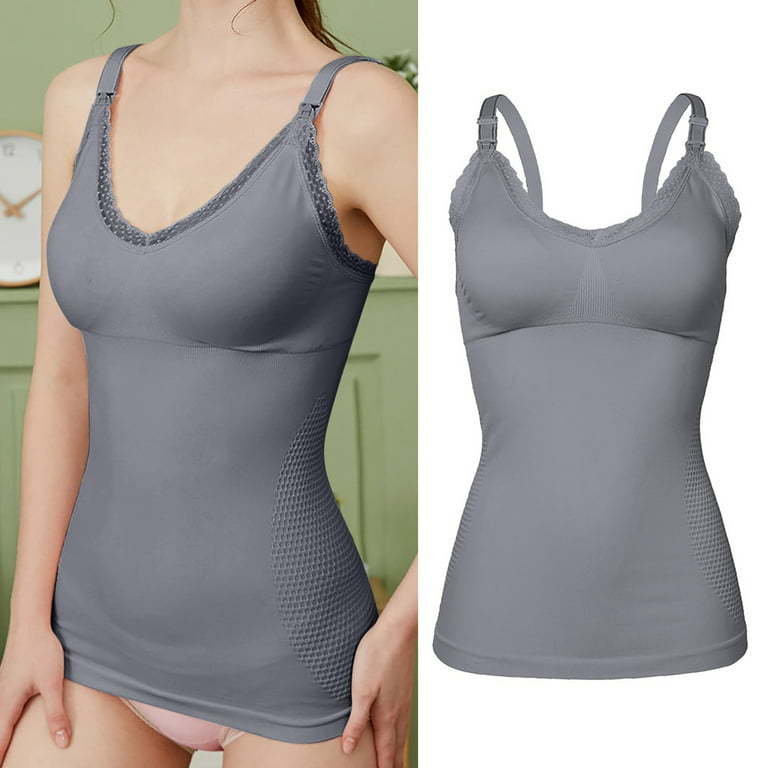 Camisole For Women Grey Nylon Spandex 1PC Workout Tank Tops With Built In  Bra XL