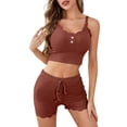 thumbnail image 1 of Camisole Shorts Pajamas Sets for Women Sexy Lace Trim Crop Top Summer Ribbed Knit Sleepwear 2 Piece Pjs Lounge Set, 1 of 6