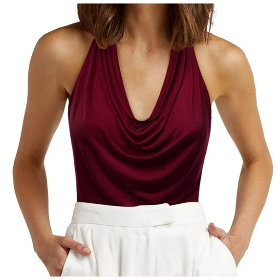 Camisole Tank Tops for Women Elegant Cowl Neck Solid Color Halter Vest Sleeveless Basic Tight T Shirts