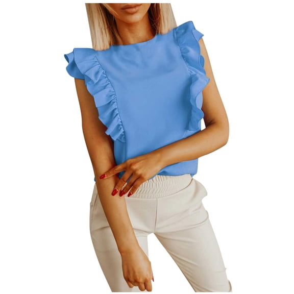 Camisole Tank Tops for Women Racerback O-Neck Ruffle Loose Blouse Blouse Summer Basic Slim Cute Tops 2025