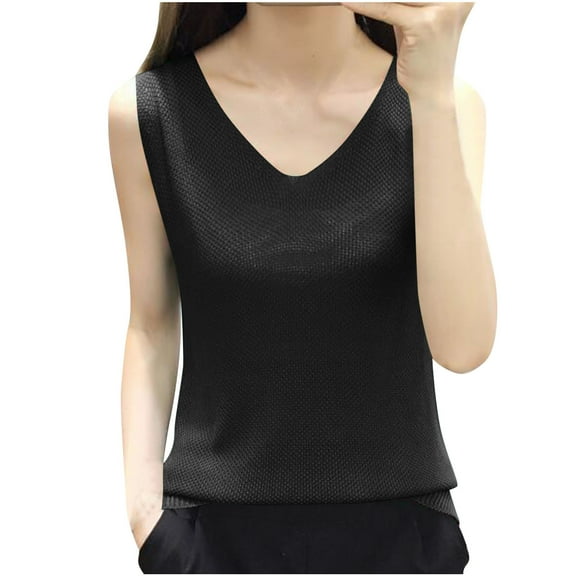 Camisole Top for Women Todays Plus Size Tank Tops Blouses V-Neck Casual Tunic Tops Tees Ladies Sleeveless Camisole Shirt Solid Summer Tanks New Black XXL