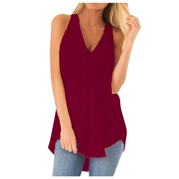 Camisole Tops For Women Casual Red Plus Size Loose V Neck Sleeveless T Shirts Chiffon Pullover Tank Summer Tops For Women