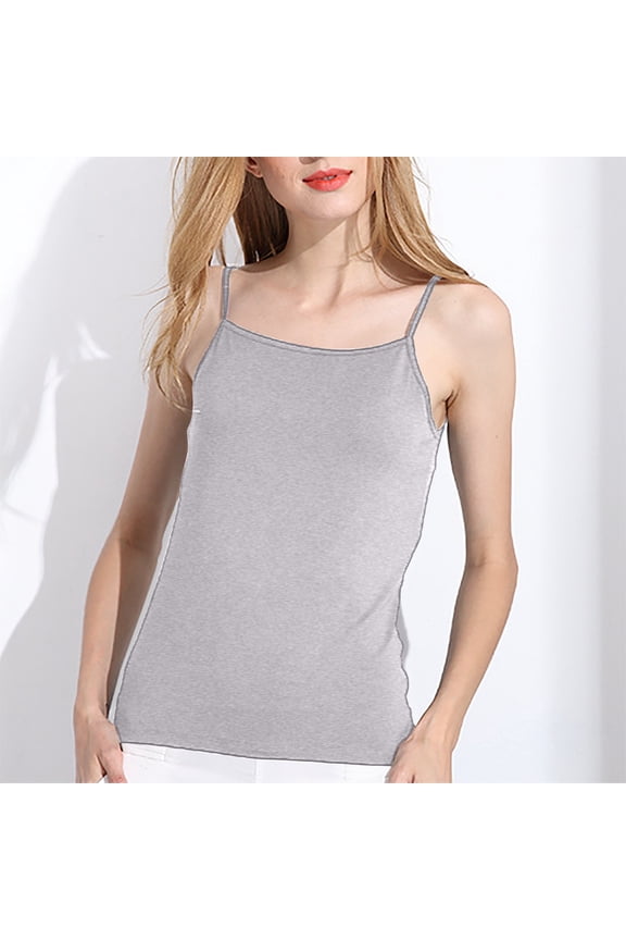 Camisole Tops For Women, Sleeveless Solid Built in Bra Blouse Shirt, Slim Fit Basic Camisole Top Tee Under Clothes for Ladies Daily Use, Gray S
