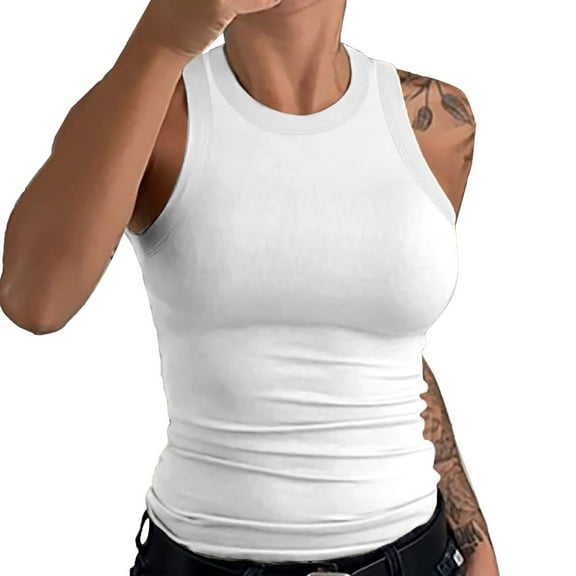 Camisole Tops For Women Womens Sleeveless Racerback High Neck Casual Basic Cotton Ribbed Tank Top
