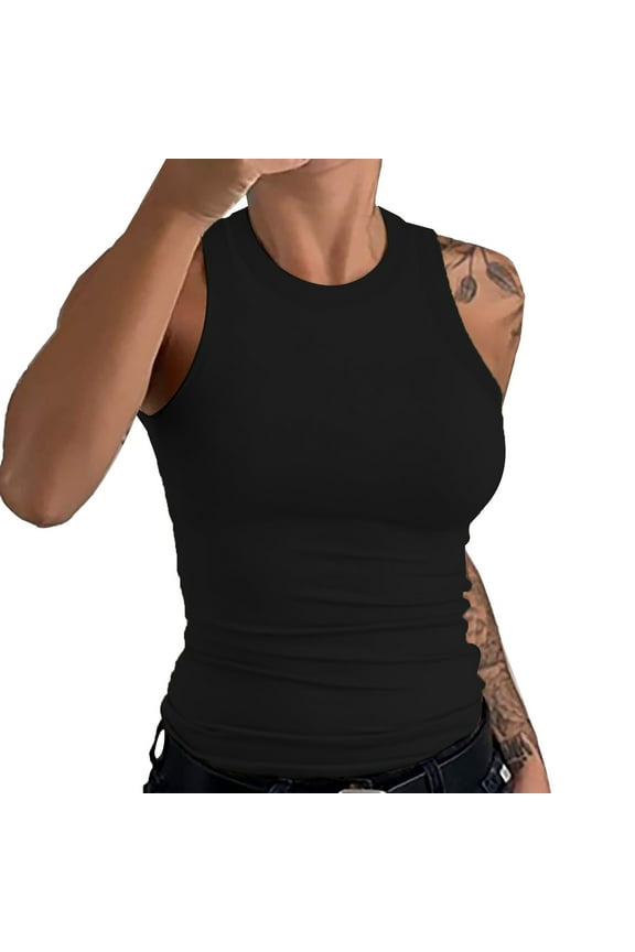 Camisole Tops For Women Womens Sleeveless Racerback High Neck Casual Basic Cotton Ribbed Tank Top