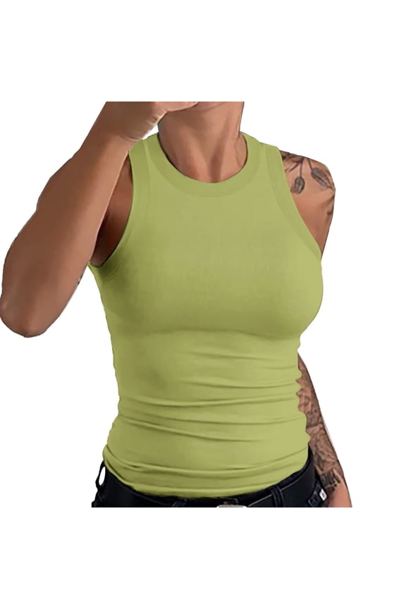 Camisole Tops For Women Womens Sleeveless Racerback High Neck Casual Basic Cotton Ribbed Tank Top