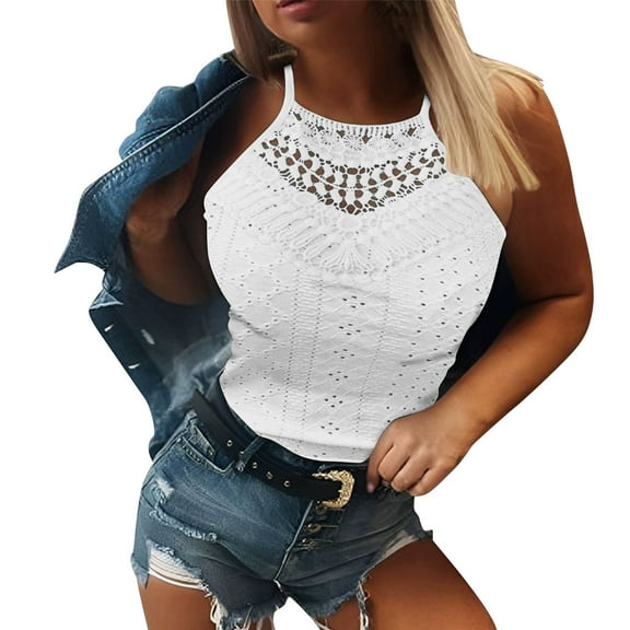 Camisole Tops for Women New Womens Eyelet Tank Tops Camisole Dressy Casual Lace Crochet Cami Tops Spaghetti Strap Sleeveless Shirts Style B-34 White XL