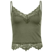 XIAOSHAN Camisole Tops for Women Lace Cami V-Neck Soft Comfy Slim-Fit Tank Tops Sleeveless Spaghetti Strap Ribbed Undershirts Solid Color Wireless Lace Push Up Camisole Everyday Underwear Army Green Xl