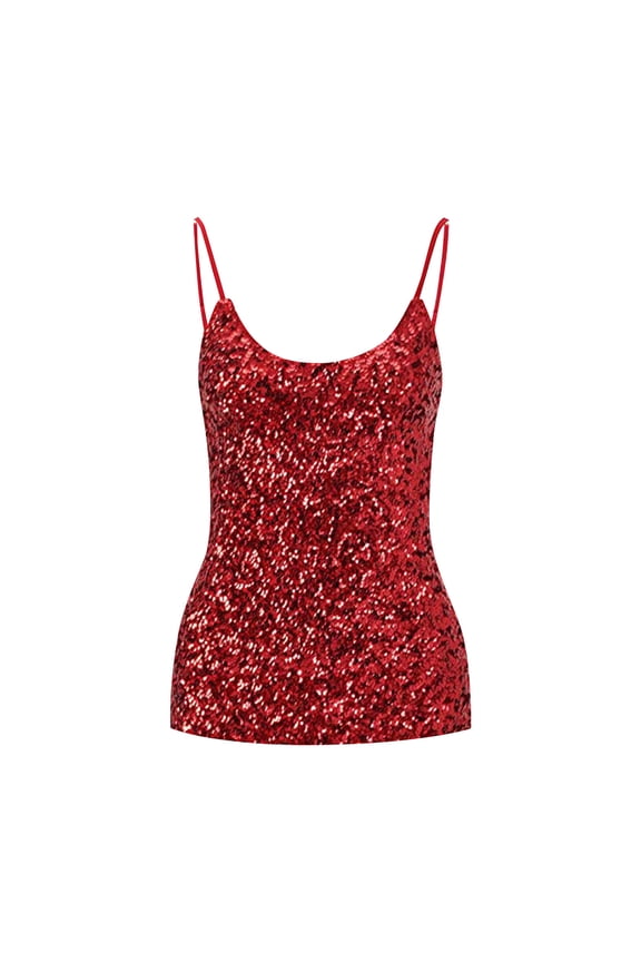 Camisole Tops For Women Women's Sequin Tops Sleeveless Glitter Camisole Vest Adjustable Straps Daily Halter Tank Tops Blouse Tshirts For Night Club Party Performance Costume