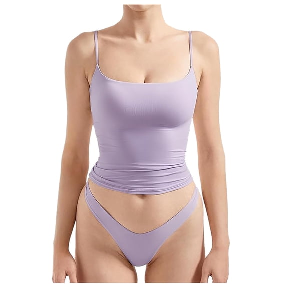 Camisole Tops for Built In Bra,Women's Square Neck Out Pants Top Double Cute Basic Vest Set 2024 Trendy Clothing,Womens Undershirts(Size:M)